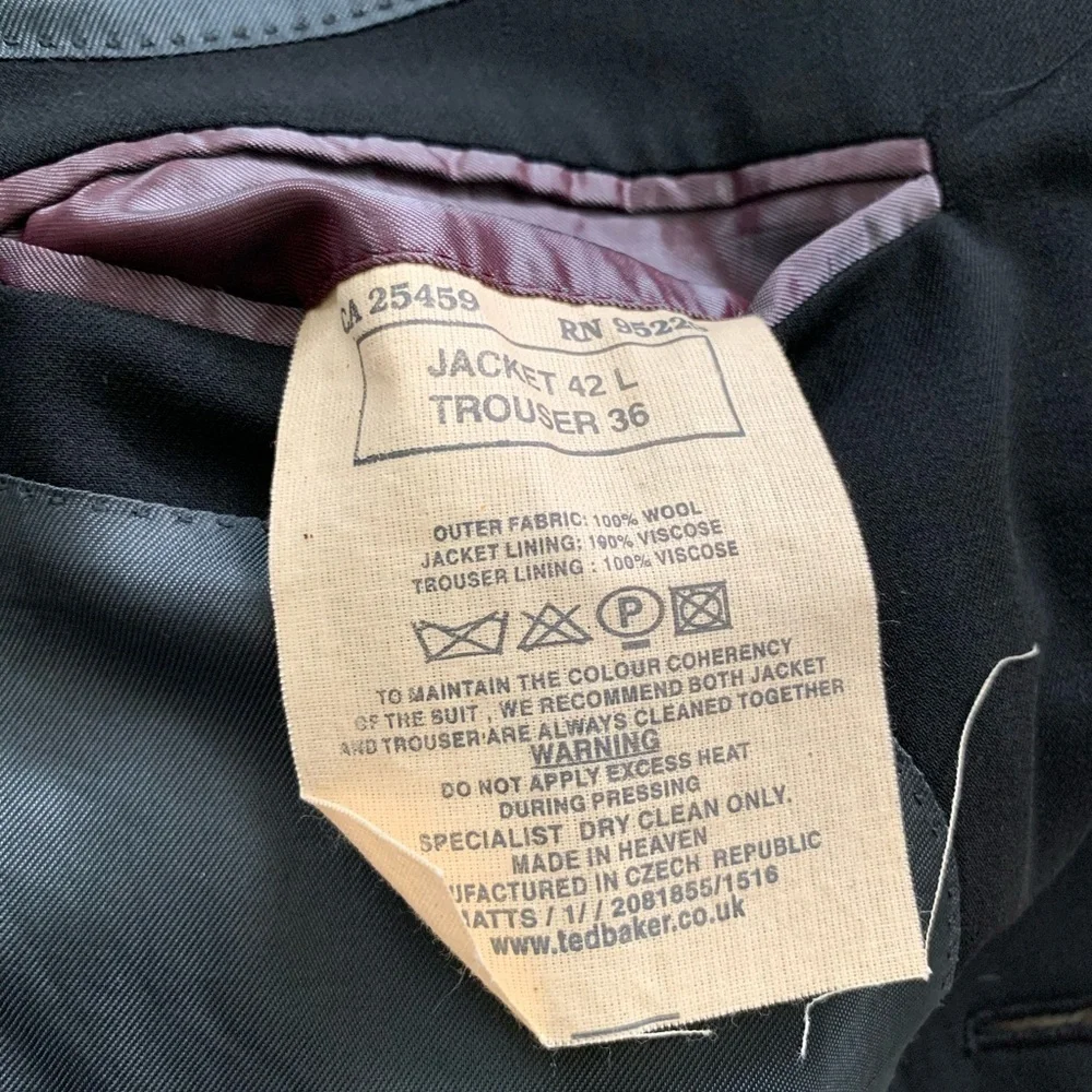 Ted Baker London Black Wool Blazer Suit Jacket 42L